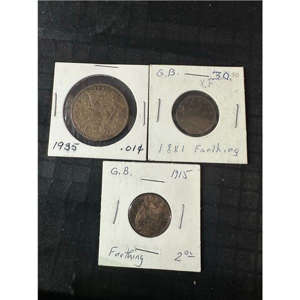 1935 One Penny and 1881 & 1915 Great Britain Farthings