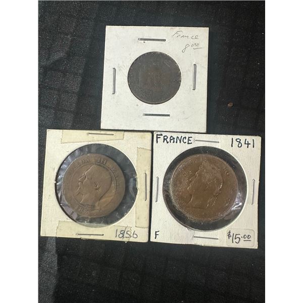 3 French Copper Coins, 1841, 1856, 1857