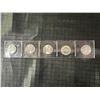 Image 1 : 5 Canadian .800 Silver Quarters 1964–1968 Final Silver Issue