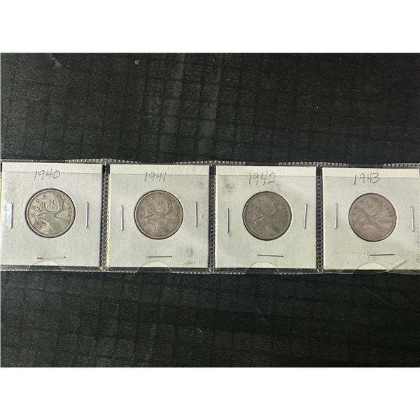 1940–1943 Canadian .800 Silver 5-Cent Coins (4)