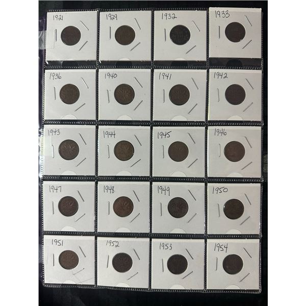 20 1921–1954 Canadian One Cent Coin Collection