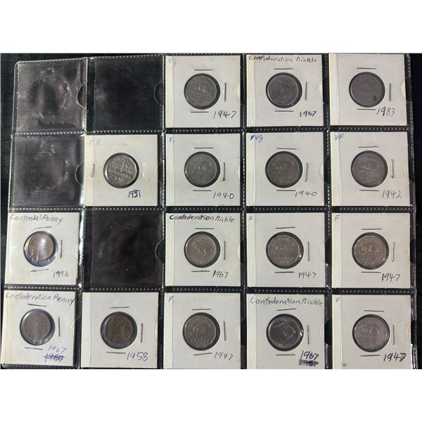 Page of 16 Canadian Nickels in Individual Holders