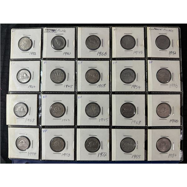 20 Canadian Nickels, Various Years and Grades
