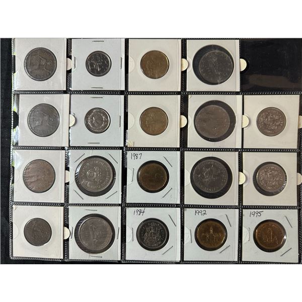 19 Assorted Canadian Dollars, Commemorative, Half Dollars & British Pennies