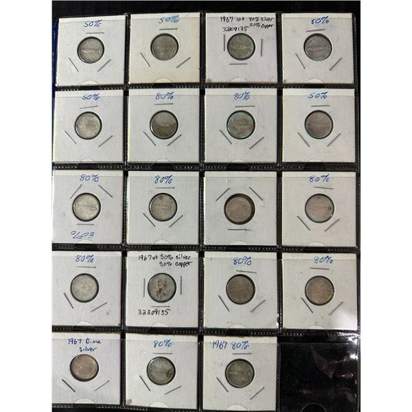19 Silver Canadian Dimes, .800 and .500 Silver Content