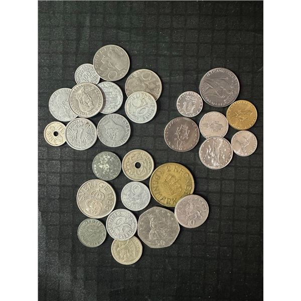 Vintage European Coins: Danish Krone, Swedish Krona, Italian Lire