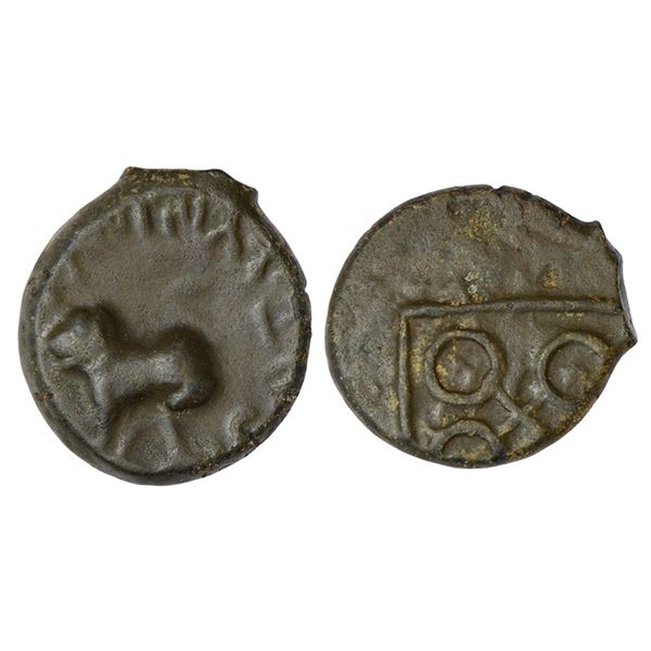 Ancient India : Satavahanas, inscribed 'lioness' type alloyed copper coin, 6.40g