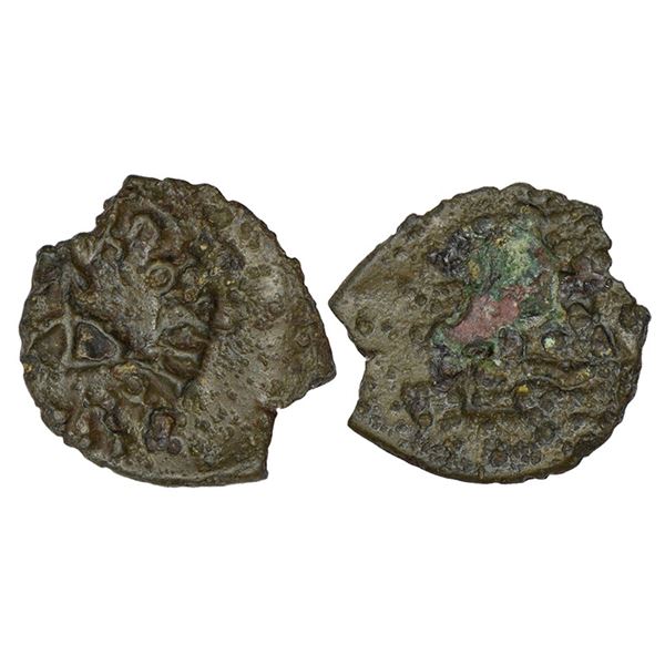 Ancient India : Kuras of Kolhapur, potin 'bow-and-arrow' type coin, 2.40g