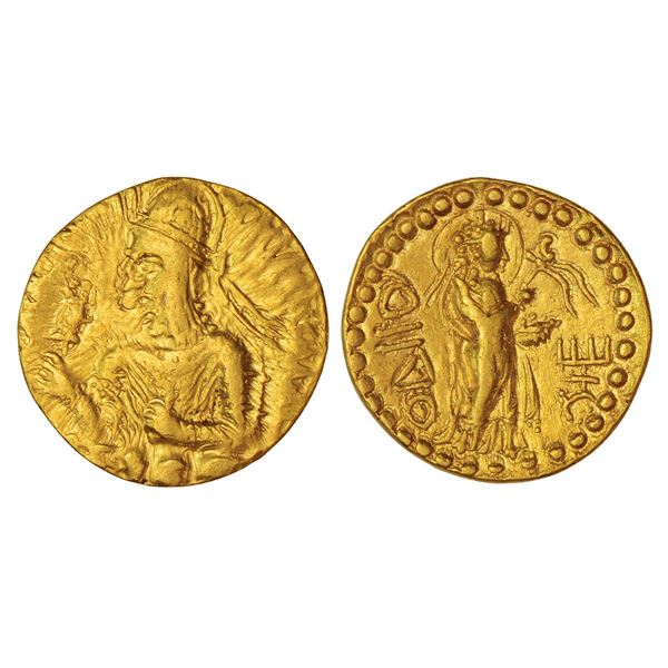 Ancient India : Kushans, gold dinar of Huvishka (c.155-190 AD), 'ODIIO', 7.90g.