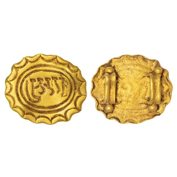 Ancient India : Gujarat - gold signet seal, with threading loops attached at the back, 0.59g.