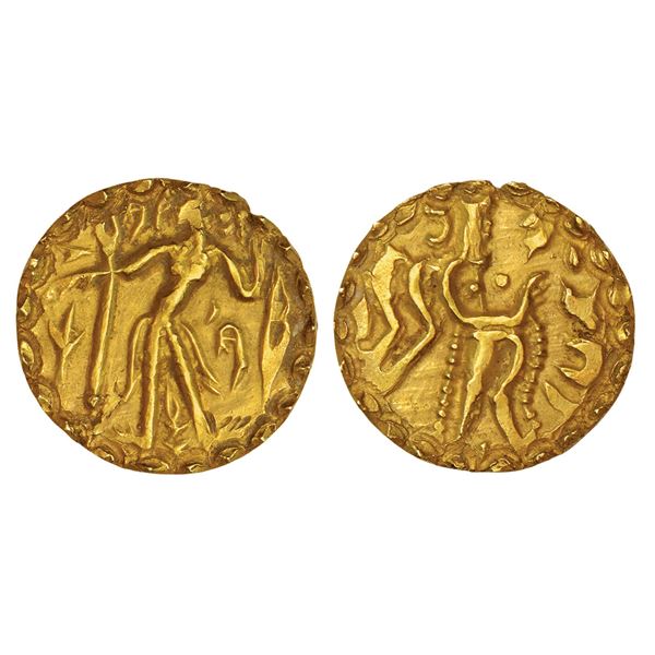 Ancient India : Post Gupta coinage in Bengal, Samatata region, gold dinar, 5.45g