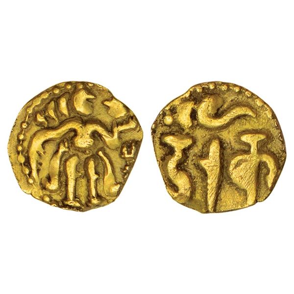 Medieval India : Cholas (Ceylon), gold aka or fanam of Rajaraja I, 0.49g