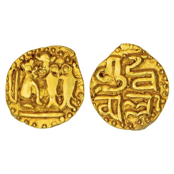 Medieval India : Cholas, gold 1/8 kahavanu of Rajaraja I (985-1014 AD) or Rajendra, 0.48g