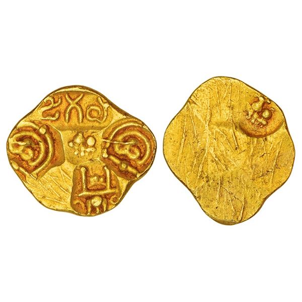 Medieval India : Feudatories of Western Chalukyas, gold punch-marked gadyana, 3.40g