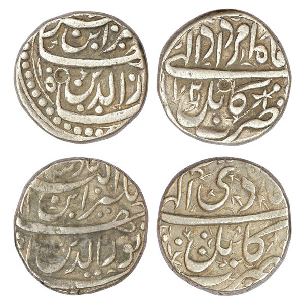 Mughals : Jahangir (1605-1627 AD), silver rupee (2), Kabul mint, KM 145.9 (2 coins)