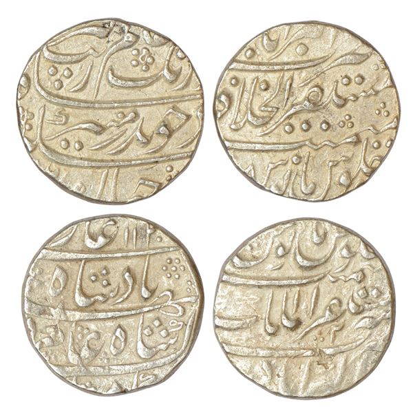 Mughals : Silver rupee of two different rulers. 1x Aurangzeb and 1x Shah Alam Bahadur