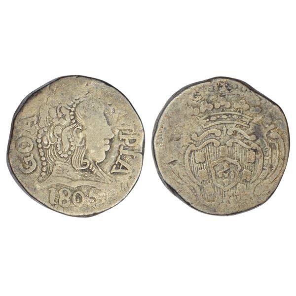 Portuguese-India, D. Maria I (1777-1799 AD), Goa, silver rupia, AD 1805, KM 205, 10.76g.