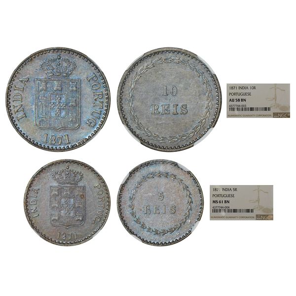 Portuguese-India, D. Luiz I (1861-1889 AD), colonial coinage, machine struck (2 coins)