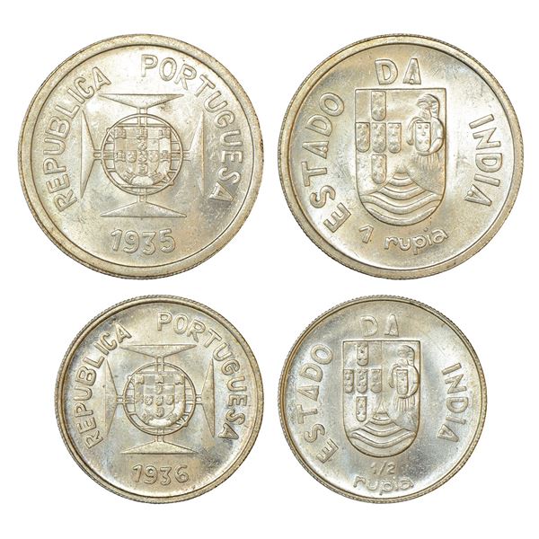 Portuguese-India, Portuguese Administration, silver coins (2), 1x rupia, and 1x ½ rupia
