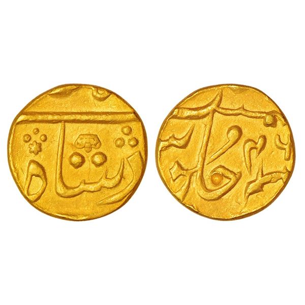 Bombay Presidency, Bombay mint, gold 1/3 mohur (panchia), struck at Surat; 3.85g.
