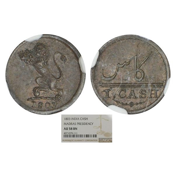 Madras Presidency, Soho mint, copper cash, AD 1803, Stevens EIC 5.148; PR 212.