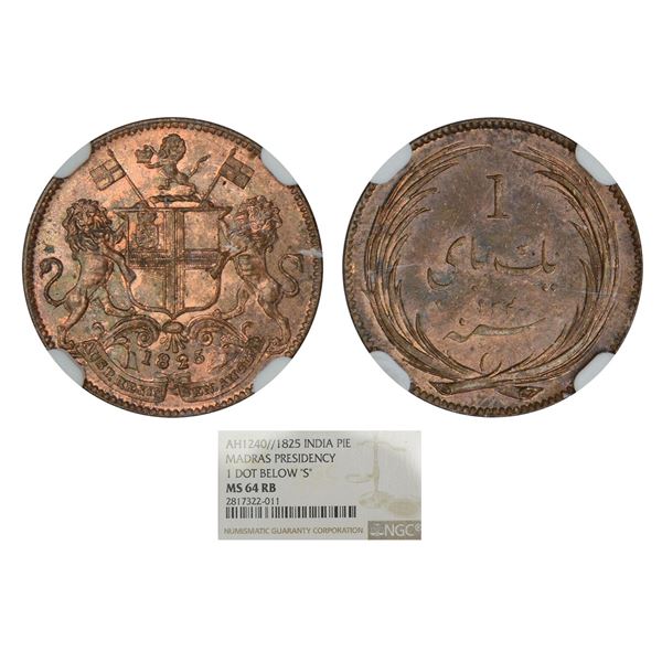 Madras Presidency, Royal mint, copper pice, AD 1825/AH 1240, Stevens EIC 5.97; PR 284