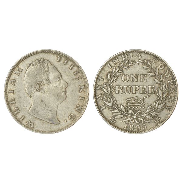 British India : William IV, mule, silver rupee, 1835, Calcutta mint, 11.59g.