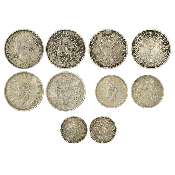British India : A set of 5 sunburst error coins, (5 coins)