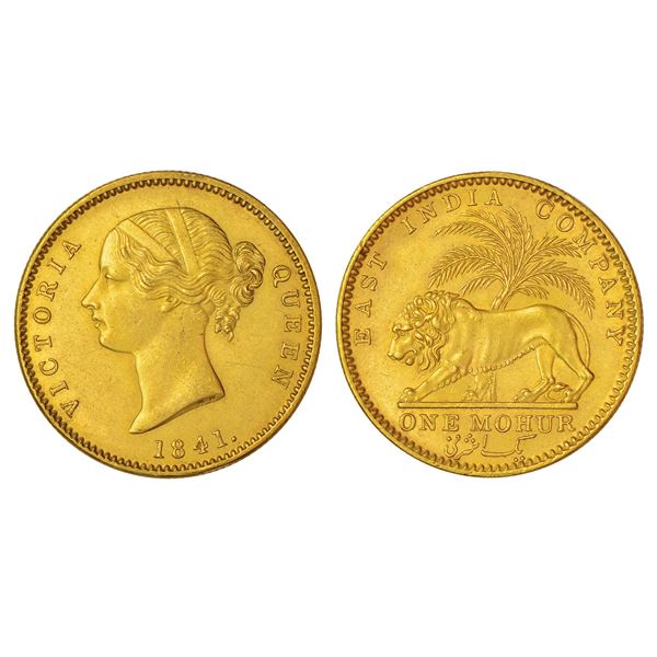 British India : Victoria Queen, divided legend, gold mohur, 1841, Calcutta mint