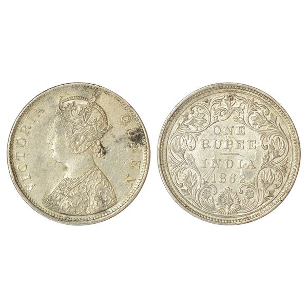 British India : Victoria Queen, silver rupee, 1862, Madras mint, 11.63g.