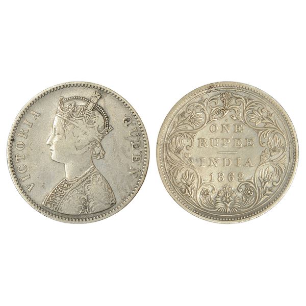 British India : Victoria Queen, silver rupee, 1862, Bombay mint, 11.48g.