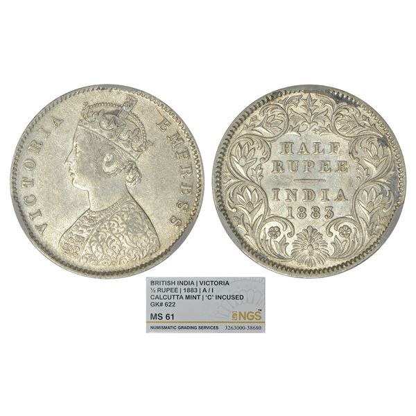 British India : Victoria Empress, silver ½ rupee, 1883, Calcutta mint
