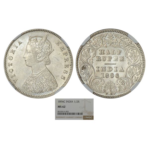 British India : Victoria Empress, silver ½ rupee, 1896, Calcutta mint