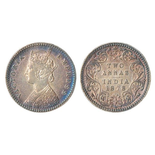 British India : Victoria Empress, silver 2 annas, 1878, Calcutta mint, 1.43g.
