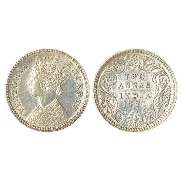 British India : Victoria Empress, silver 2 annas, 1881, Calcutta mint, 1.42g.