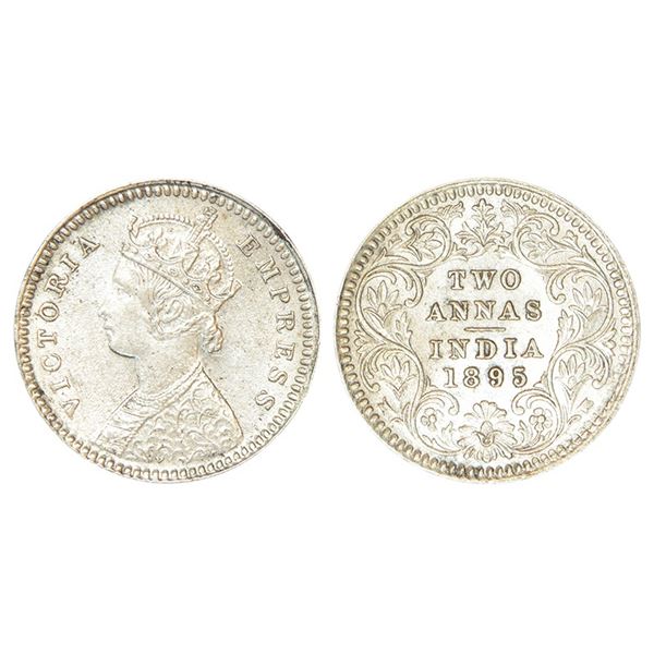 British India : Victoria Empress, silver 2 annas, 1895, Calcutta mint, 1.45g.