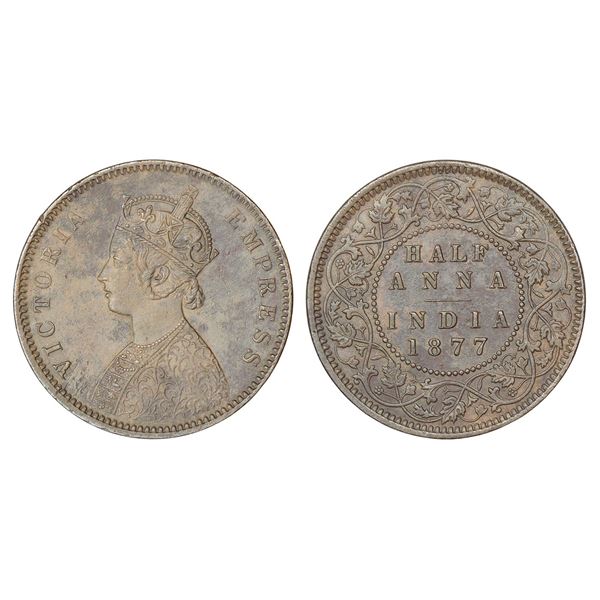 British India : Victoria Empress, copper ½ anna, 1877, Calcutta mint, 12.66g.