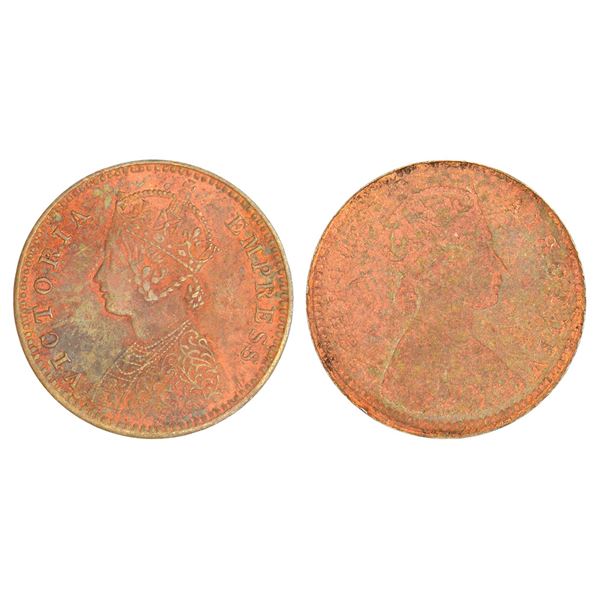 British India : Victoria Empress, copper 1/12 anna, Calcutta mint, brockage(Lakhi), 2.26g