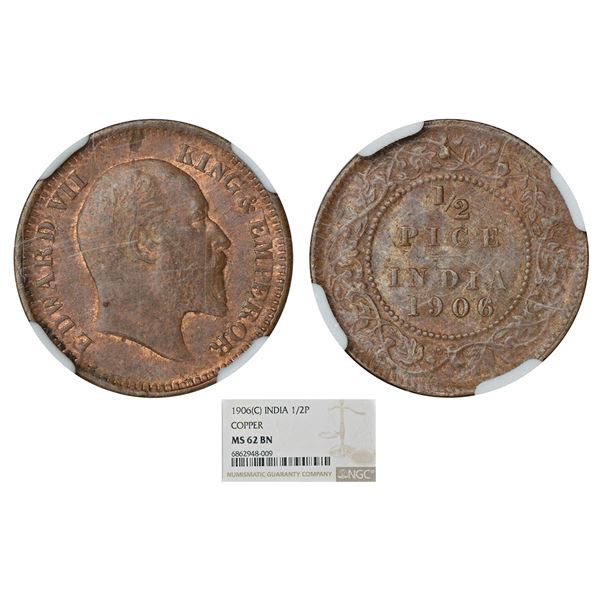 British India : Edward VII, copper ½ pice, 1906, Calcutta mint