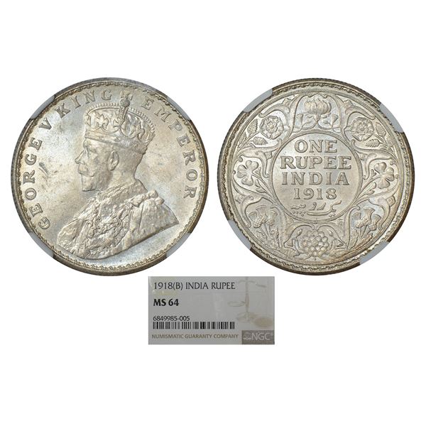 British India : George V, silver rupee, 1918, Bombay mint, dot, PR 224; GK 1038.