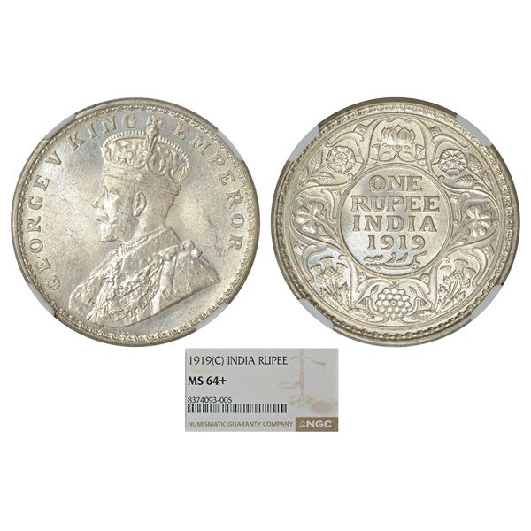 British India : George V, silver rupee, 1919, Calcutta mint, no dot, PR 215; GK 1039.