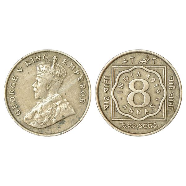 British India : George V, cupro-nickel 8 annas, 1919, Calcutta mint, 7.67g.