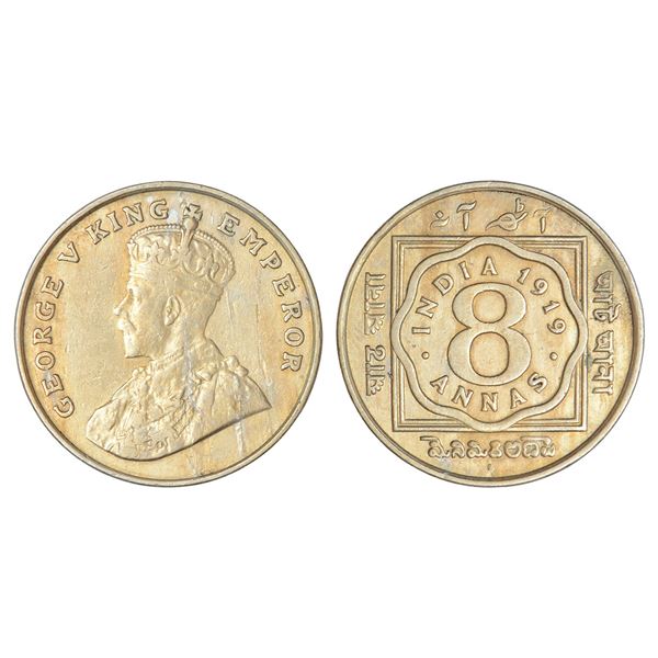 British India : George V, cupro-nickel 8 annas, 1919, Bombay mint, 7.71g.