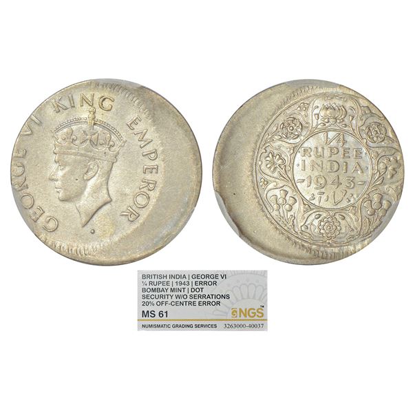 British India : George VI, error half silver ½ rupee, 1943, Bombay mint