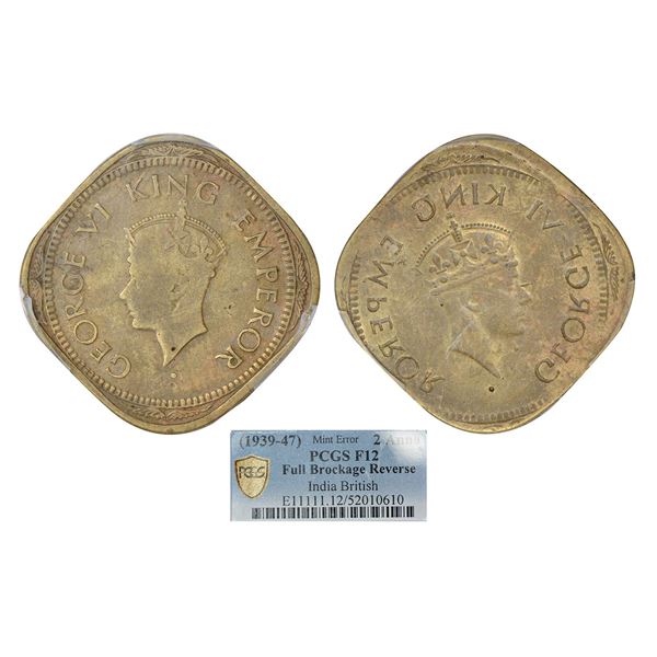 British India : George VI, error, cupro-nickel/nickel-brass 2 annas, brockage (Lakhi)