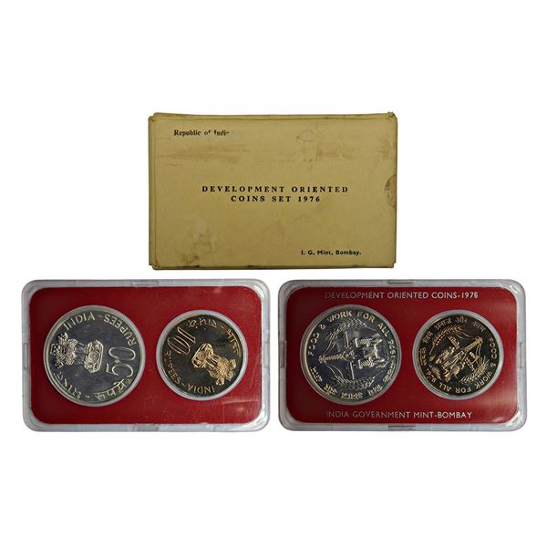 Republic of India : 1976, Food & Work for All, UNC set of 2 coins