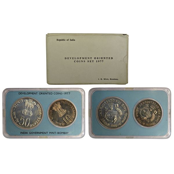 Republic of India : 1977, Save for Development, UNC set of 2 coins