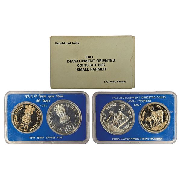 Republic of India : 1987, Small Farmers, UNC set of 2 coins