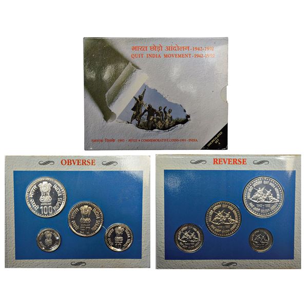 Republic of India : 1992, Quit India Movement, UNC set of 4 coins