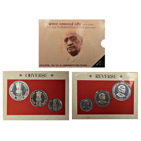 Republic of India : 1996, Sardar Vallabhbhai Patel, UNC set of 3 coins